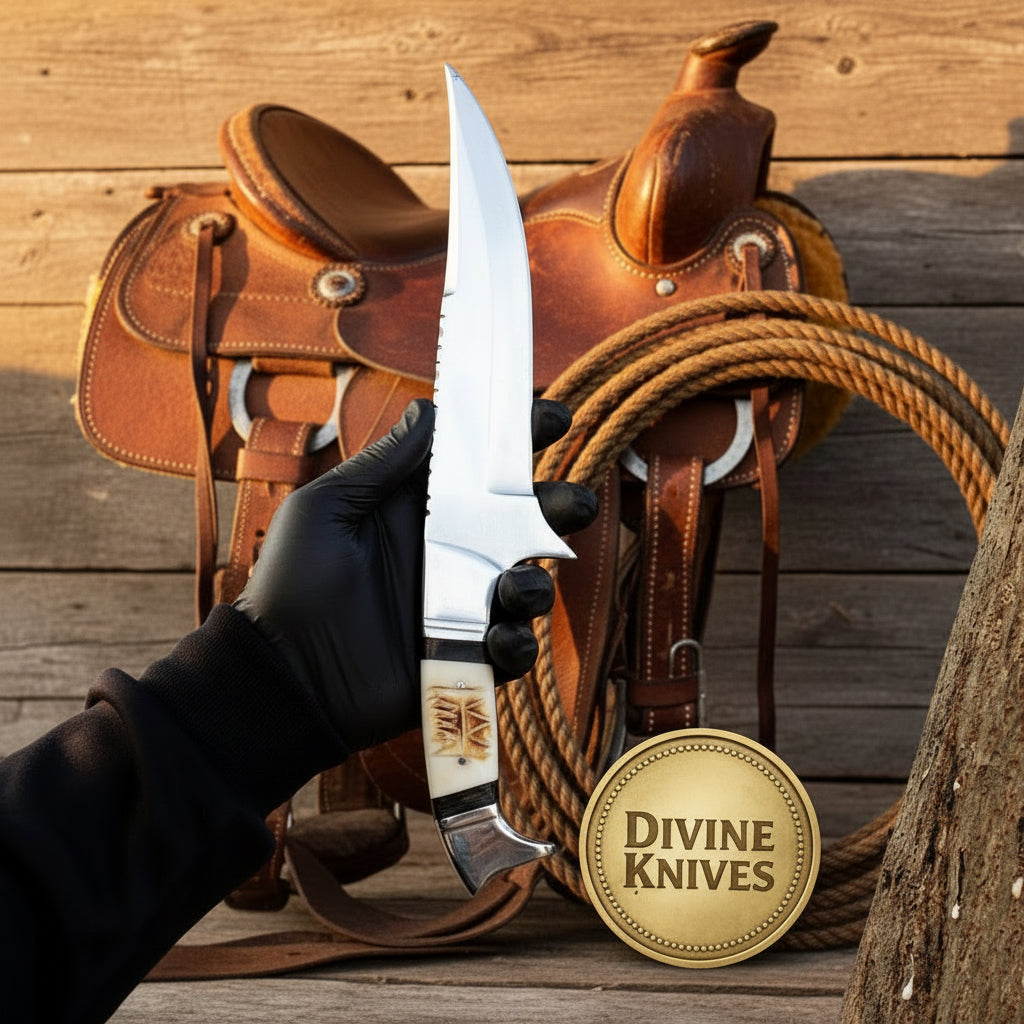 D2 Steel Wildcat Bowie with Bolstered Grip and Bone Insert Handle by Divine Knives