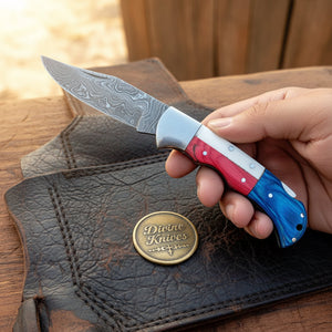 Americana Folding Pocket Knife with Patterned Steel Blade by Divine Knives