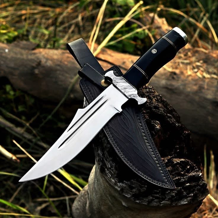 Clip Point Bowie Knife with Double Fullers and Black Handle by Divine Knives