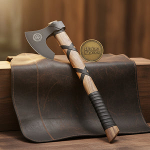 Norse Symbol Viking Axe with Leather Wrapped Wood Handle by Divine Knives