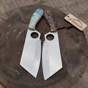 Mini Cleaver Knife Western Style Utility Cleaver Thumb Hole Resin Handle Fixed Blade by JW SteelCrafts, Damascus knife main product photo