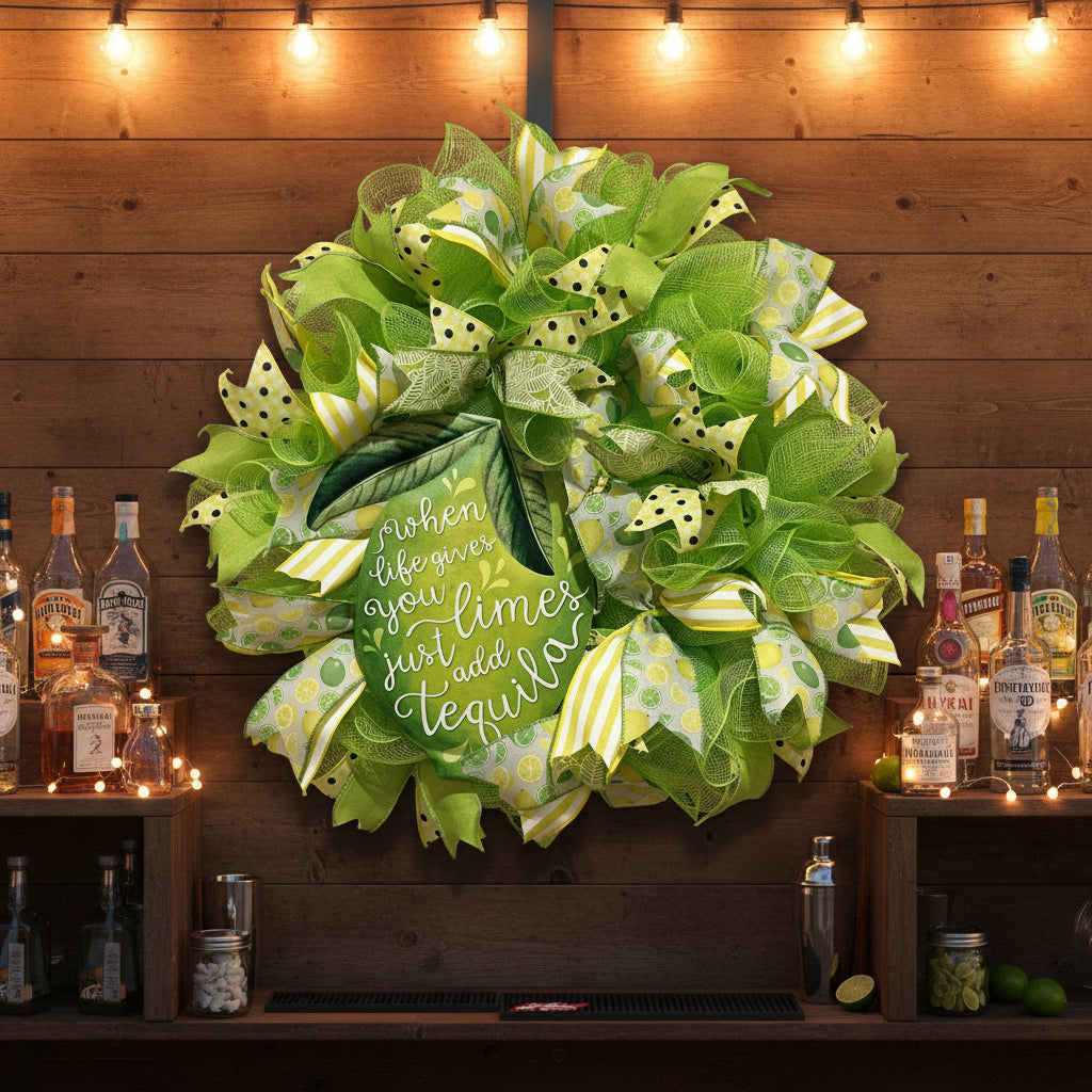When Life Gives You Limes Just Add Tequila Wreath | Summer Margarita Door Wreath | Lime Front Door Decor | Fiesta Farmhouse