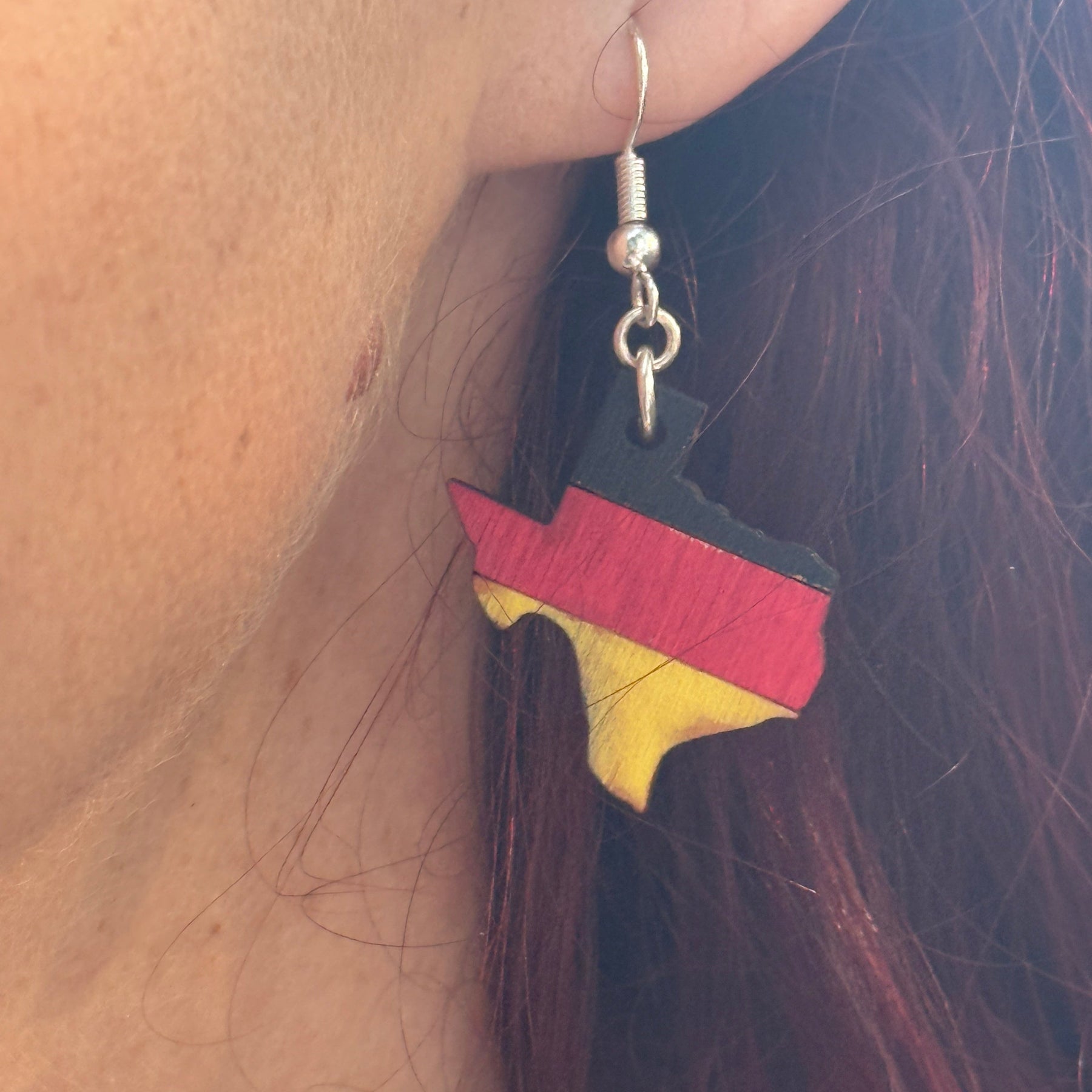 Texas Germany Flag Wooden Earrings | Lone Star Deutschland Jewelry