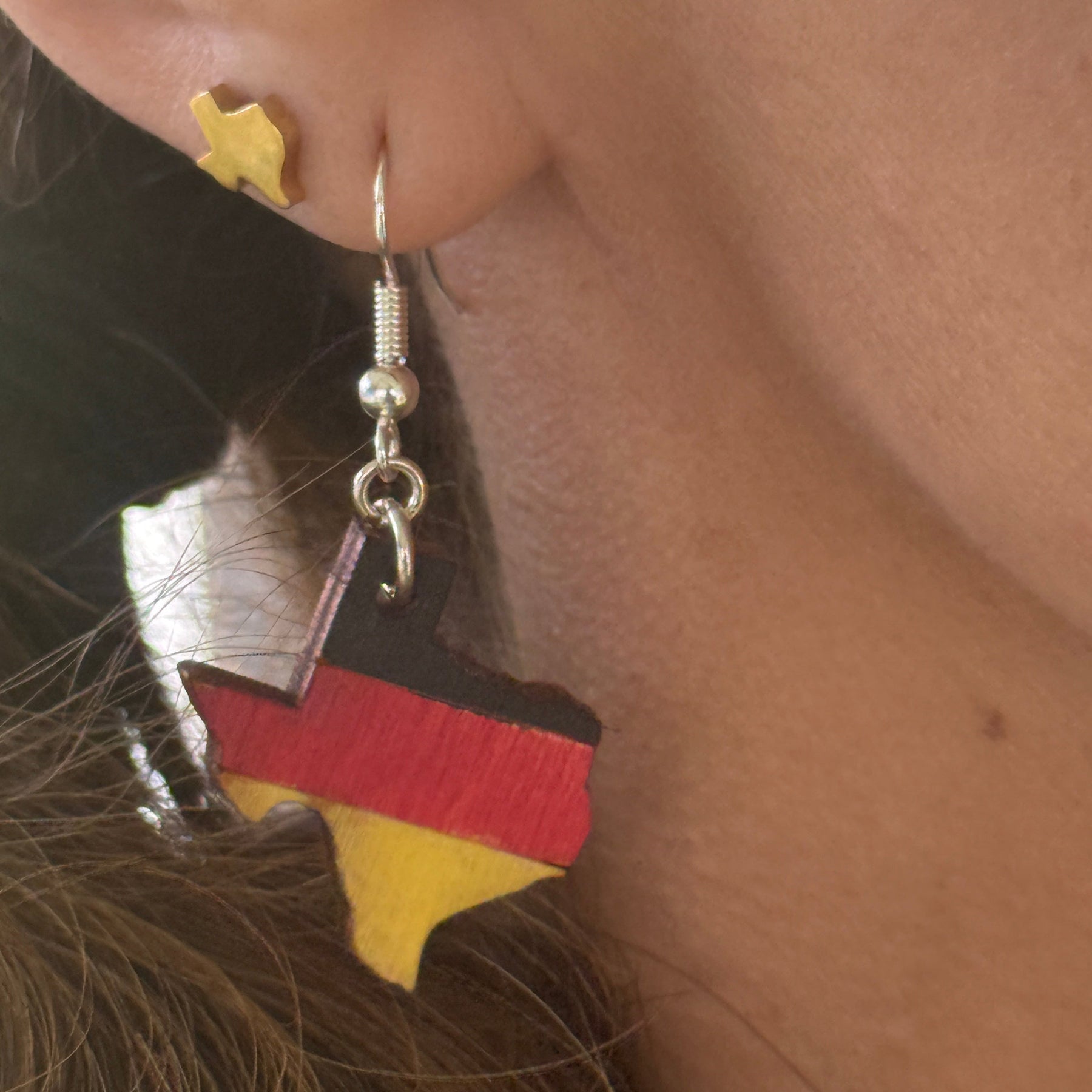 Texas Germany Flag Wooden Earrings | Lone Star Deutschland Jewelry