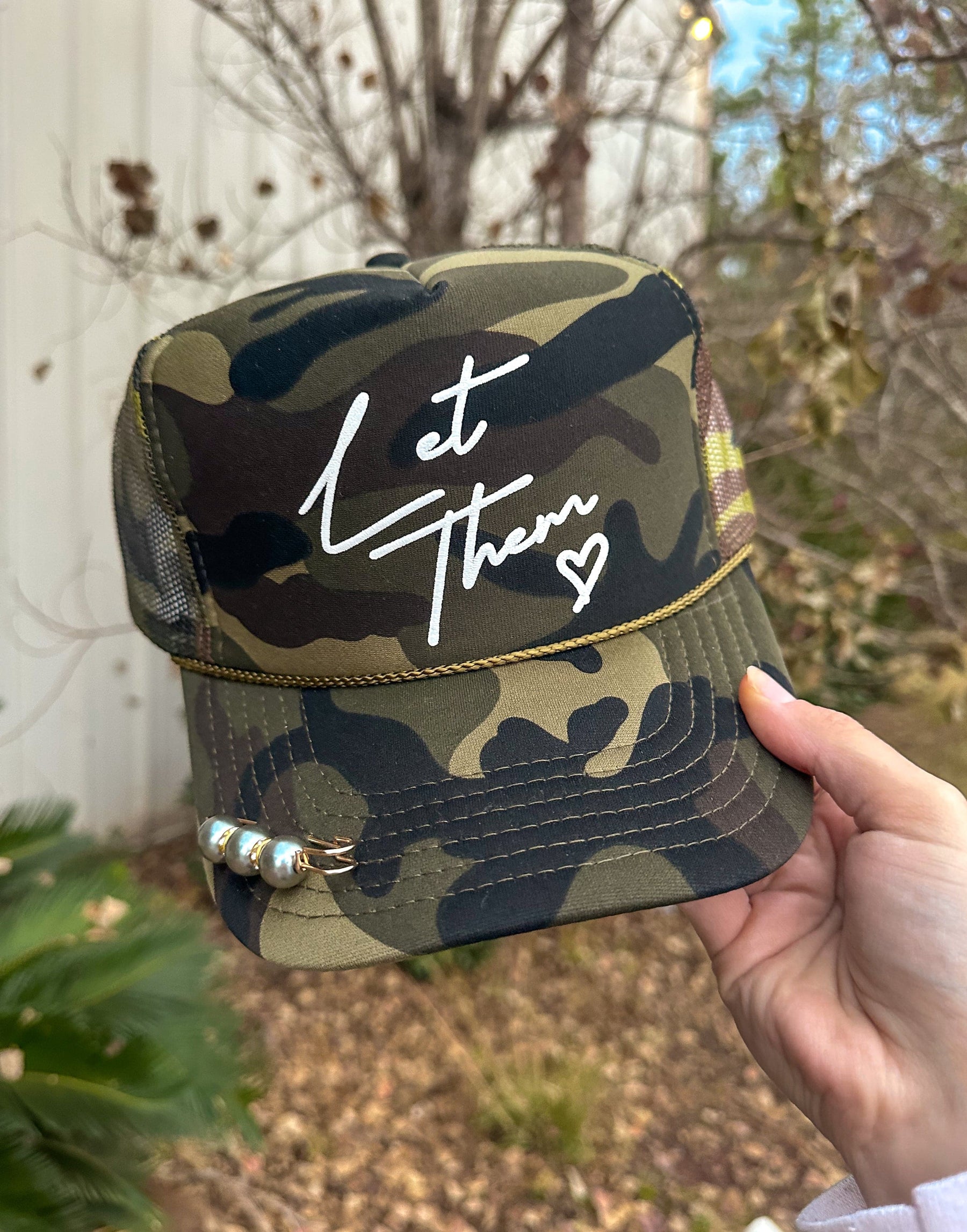Let Them Full Camo Trucker by Southern Bliss Company, custom hat detail photo 4