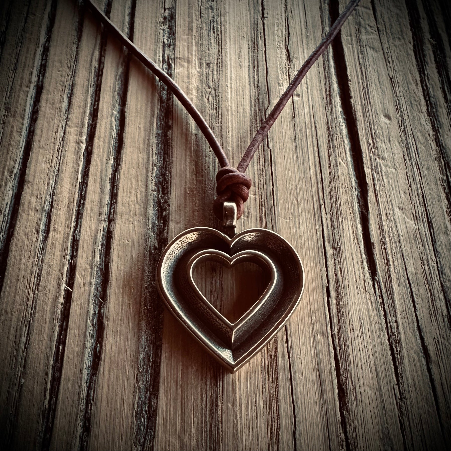 LOVE Heartbeat Necklace - Solid Bronze on Leather Cord by Forged By Fire — view 3 of 5