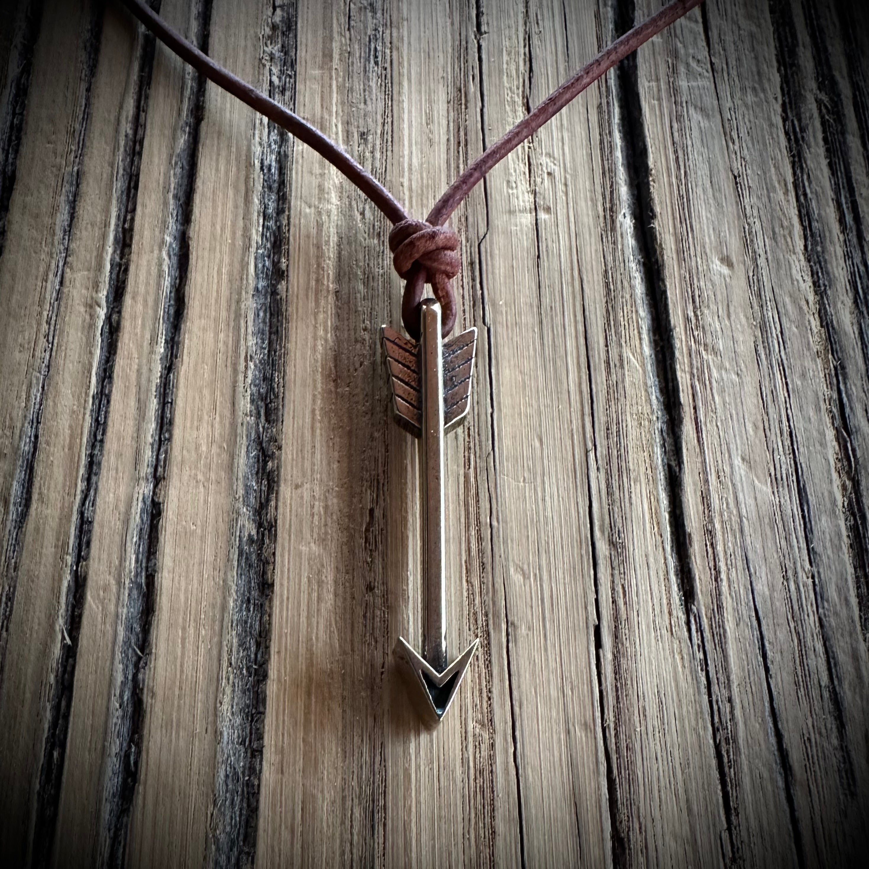 STRENGTH Arrow of Courage Necklace - Solid Bronze on Leather Cord by Forged By Fire — view 1 of 2