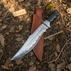Handmade Carbon Steel Bowie Knife with Black Resin Handle | Full Tang Clip Point Blade by JW SteelCrafts, Damascus knife main product photo