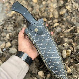 Handmade Carbon Steel Clip Point Bowie Knife with Black Micarta Handle by JW SteelCrafts, Damascus knife detail photo 4