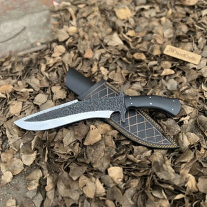 Handmade Carbon Steel Clip Point Bowie Knife with Black Micarta Handle by JW SteelCrafts, Damascus knife detail photo 3