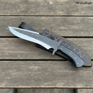 Handmade Carbon Steel Clip Point Bowie Knife with Black Micarta Handle by JW SteelCrafts, Damascus knife detail photo 5