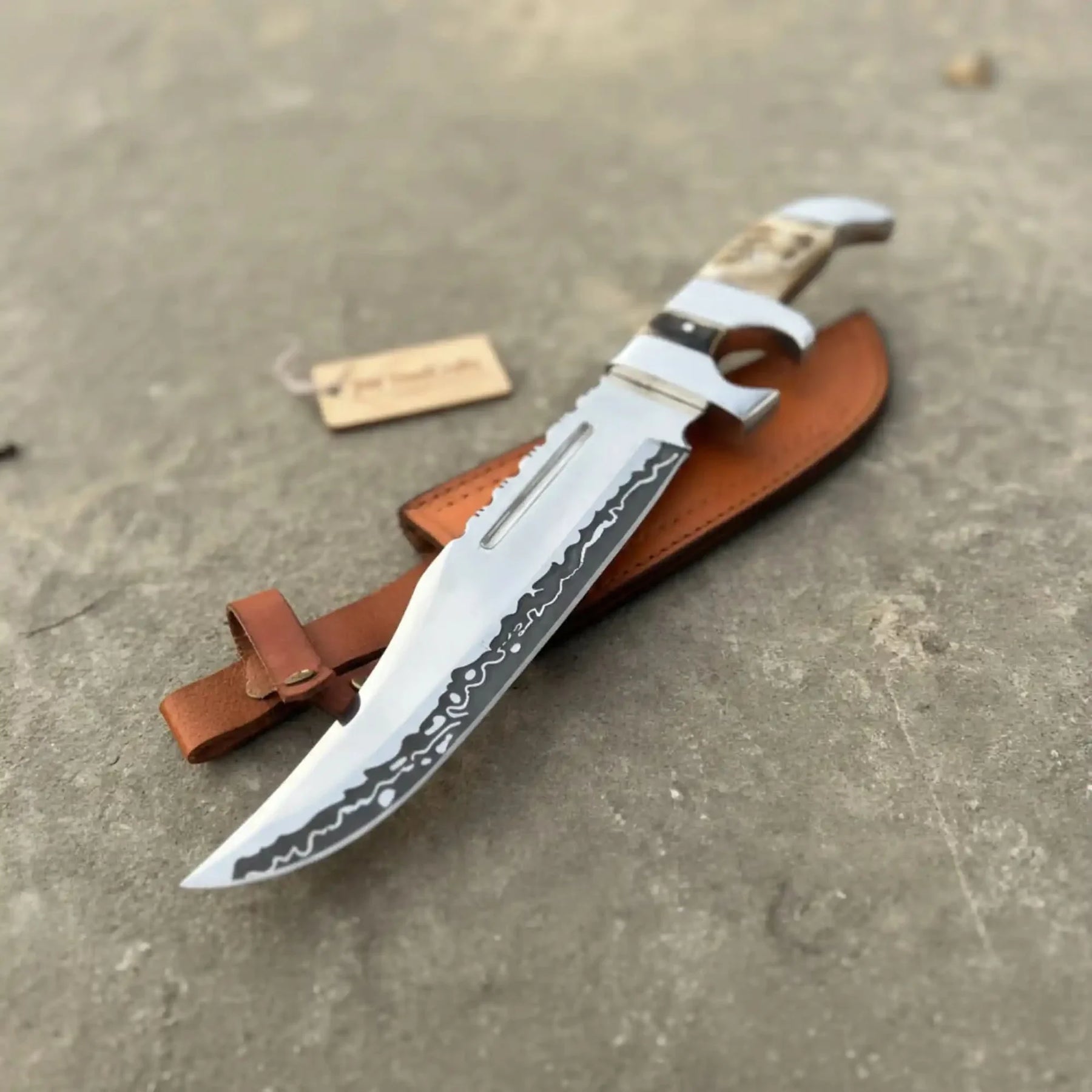 Frontier Bowie Knife 8 Inch blade Clip Point Carbon Steel Blade | Hunting Outdoor by JW SteelCrafts, Damascus knife detail photo 2