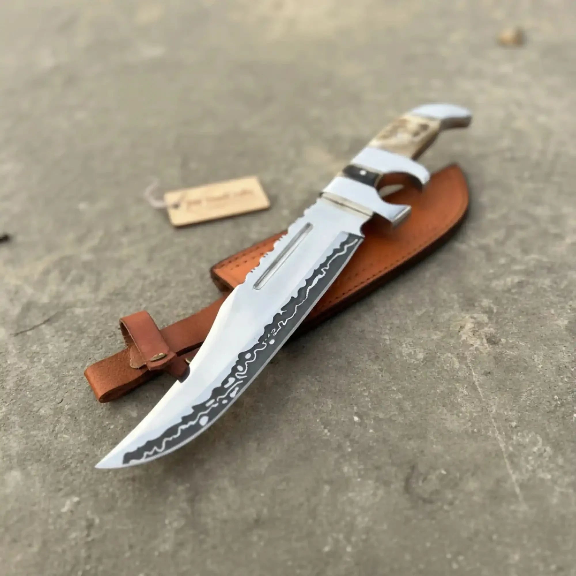 Frontier Bowie Knife 8 Inch blade Clip Point Carbon Steel Blade | Hunting Outdoor by JW SteelCrafts, Damascus knife detail photo 2