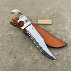 Frontier Bowie Knife 8 Inch blade Clip Point Carbon Steel Blade | Hunting Outdoor by JW SteelCrafts, Damascus knife detail photo 3