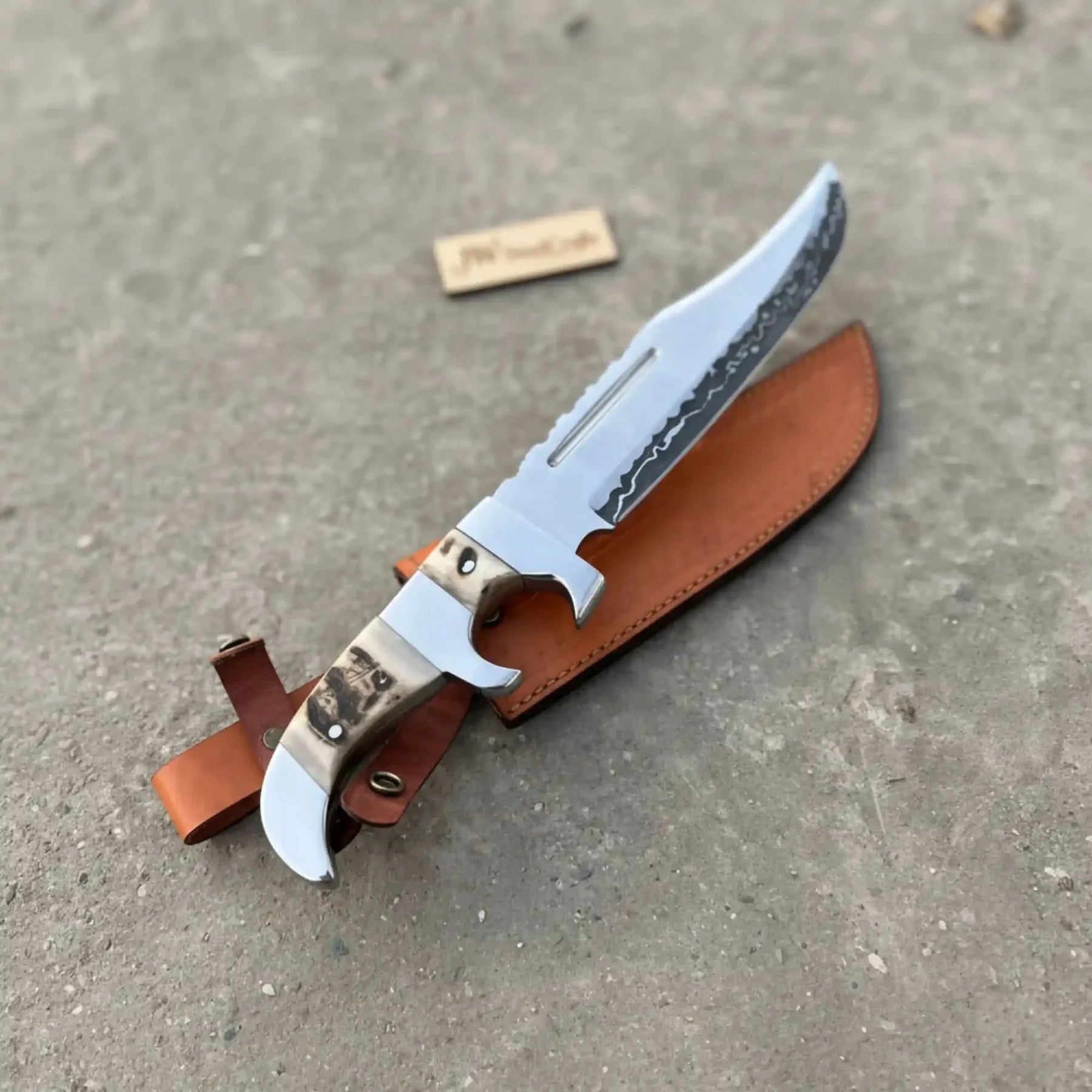 Frontier Bowie Knife 8 Inch blade Clip Point Carbon Steel Blade | Hunting Outdoor by JW SteelCrafts, Damascus knife detail photo 4