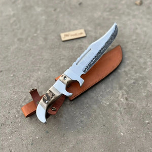 Frontier Bowie Knife 8 Inch blade Clip Point Carbon Steel Blade | Hunting Outdoor by JW SteelCrafts, Damascus knife detail photo 4