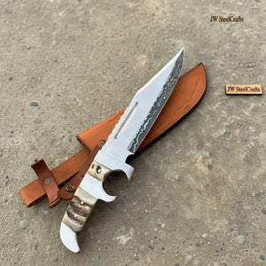 Frontier Bowie Knife 8 Inch blade Clip Point Carbon Steel Blade | Hunting Outdoor by JW SteelCrafts, Damascus knife detail photo 5