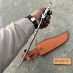 Frontier Bowie Knife 8 Inch blade Clip Point Carbon Steel Blade | Hunting Outdoor by JW SteelCrafts, Damascus knife detail photo 6