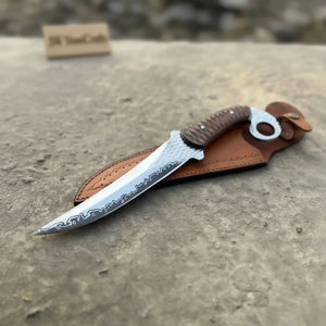 Indonesian Karambit Knife Recurve Blade acid etched Outdoor Utility by JW SteelCrafts, Damascus knife detail photo 2