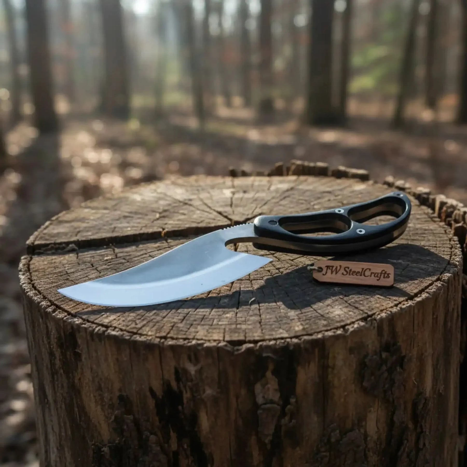 Recurve Utility Knife Fixed Blade Knife Micarta Handle by JW SteelCrafts, Damascus knife detail photo 3