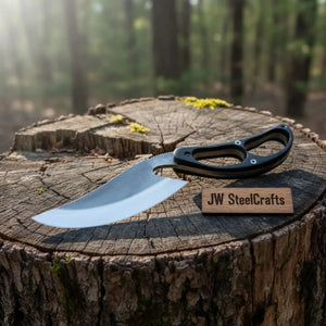 Recurve Utility Knife Fixed Blade Knife Micarta Handle by JW SteelCrafts, Damascus knife detail photo 2