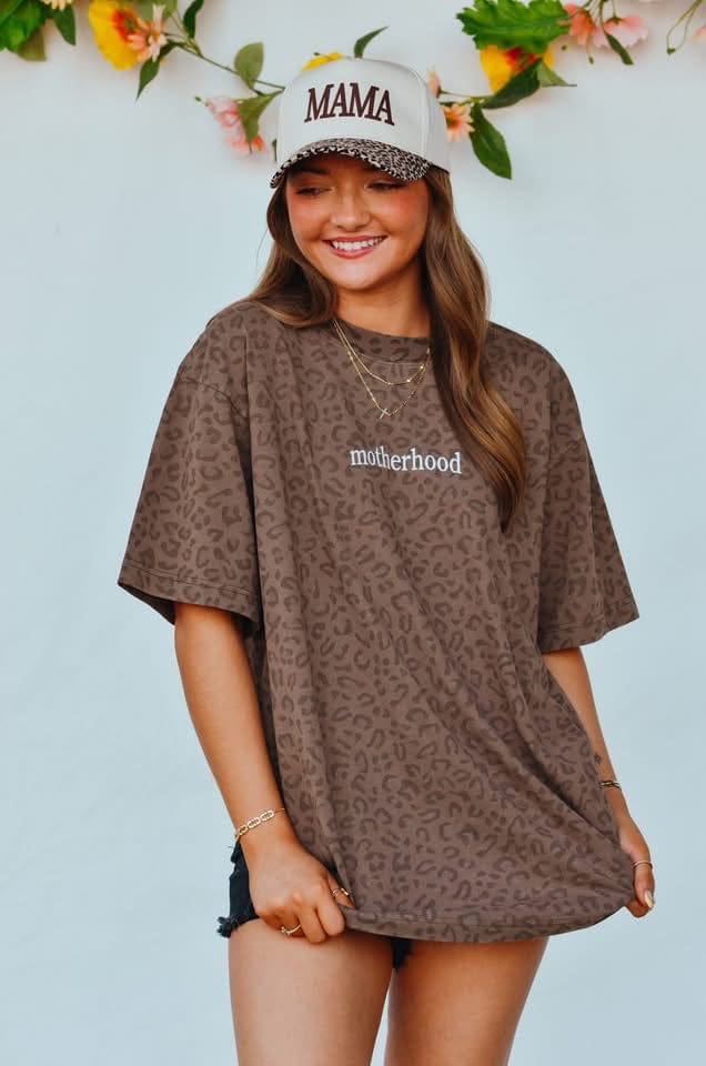 Motherhood Leopard Tee detail view by Southern Bliss Company
