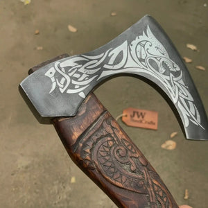 Skeggox Style Viking Bearded Axe Hand Forged | Outdoor Utility Tool by JW SteelCrafts, handmade axe detail photo 2