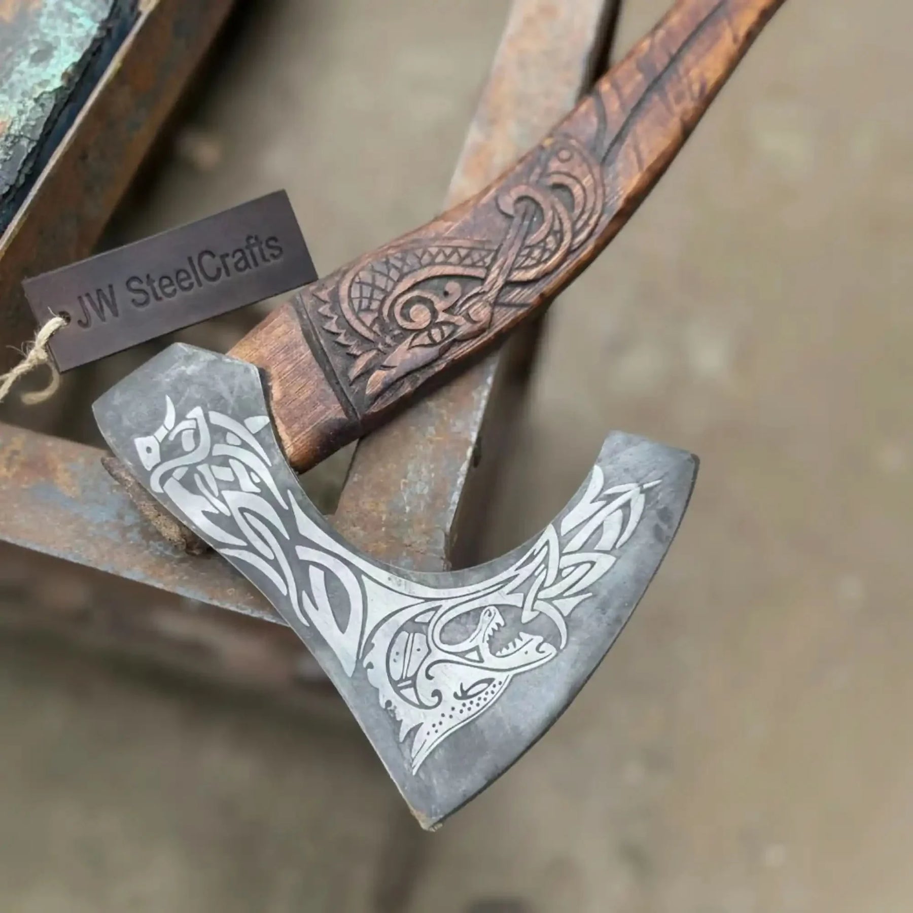 Skeggox Style Viking Bearded Axe Hand Forged | Outdoor Utility Tool by JW SteelCrafts, handmade axe detail photo 5