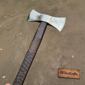 American Double Bit Axe Wood Handle | Outdoor Cutting Tool by JW SteelCrafts, handmade axe detail photo 2
