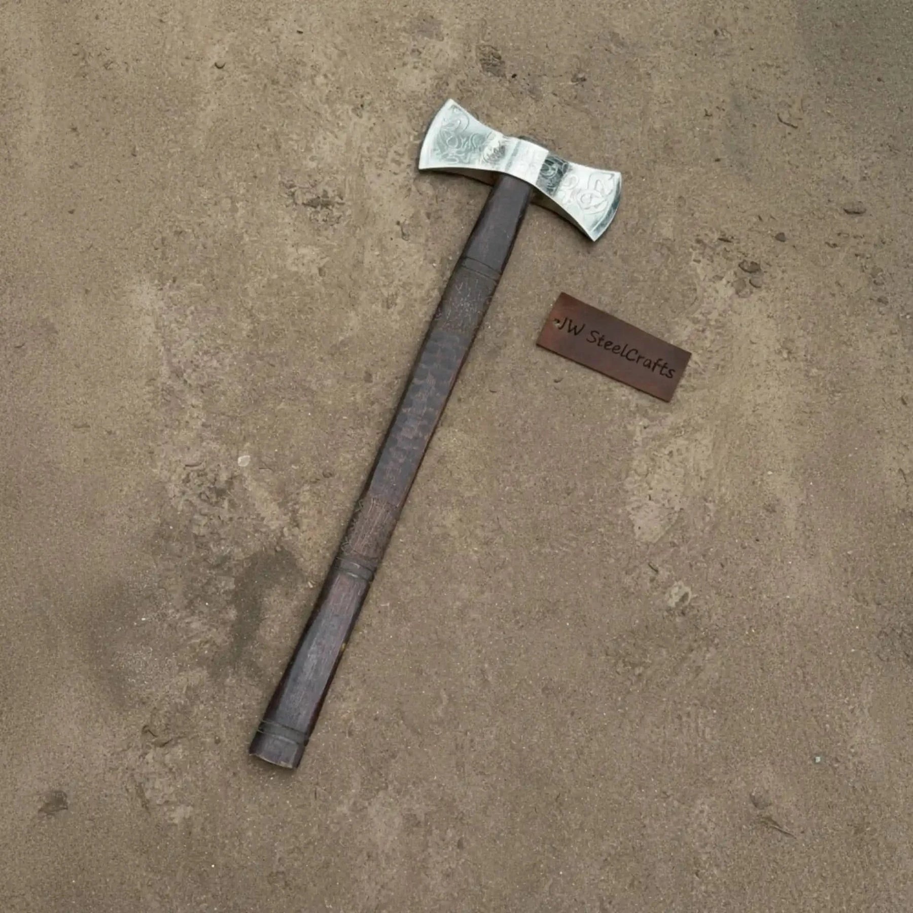American Double Bit Axe Wood Handle | Outdoor Cutting Tool by JW SteelCrafts, handmade axe detail photo 3