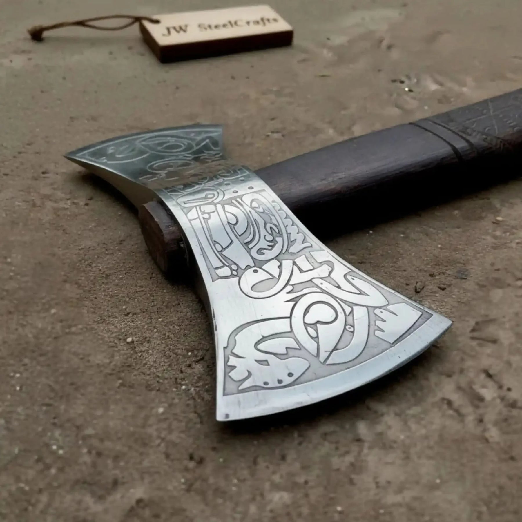 American Double Bit Axe Wood Handle | Outdoor Cutting Tool by JW SteelCrafts, handmade axe detail photo 4