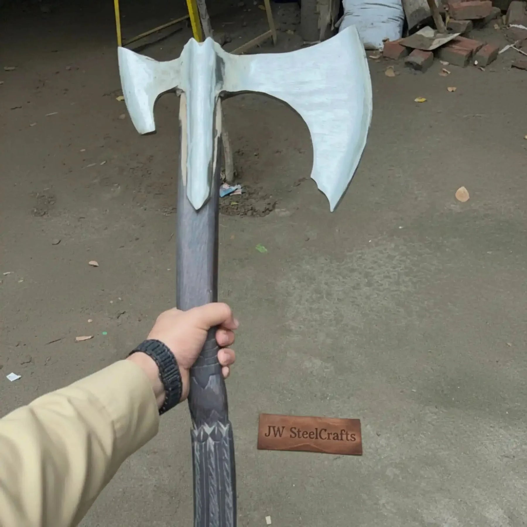 Spike War Axe Medieval Style Steel Head Wood Handle Outdoor Axe by JW SteelCrafts, Southern lifestyle apparel detail photo 3