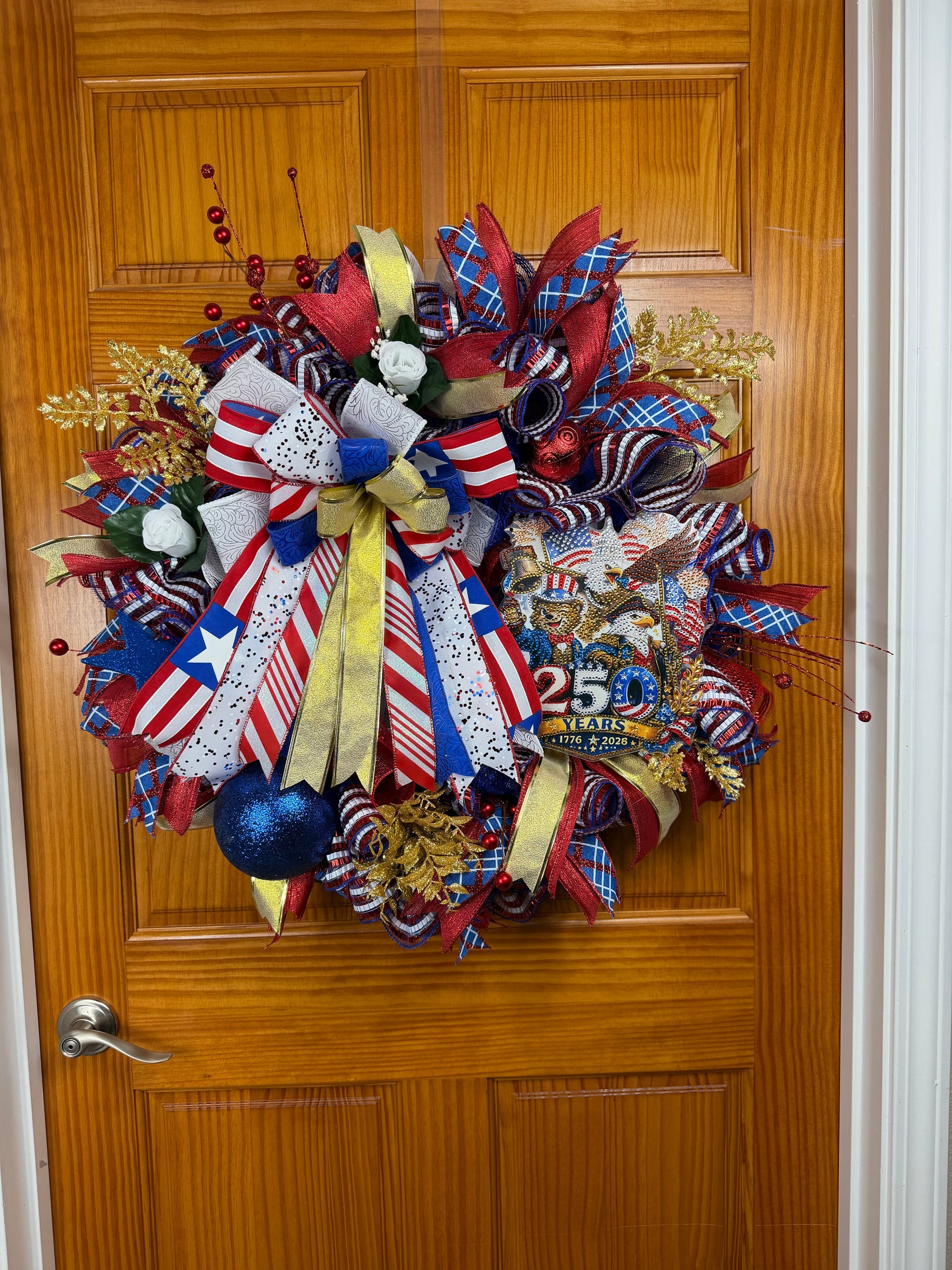 America 250 Celebration Wreath | 1776–2026 Patriotic Front Door Wreath | Handmade USA Bicentennial Decor | Fourth of July