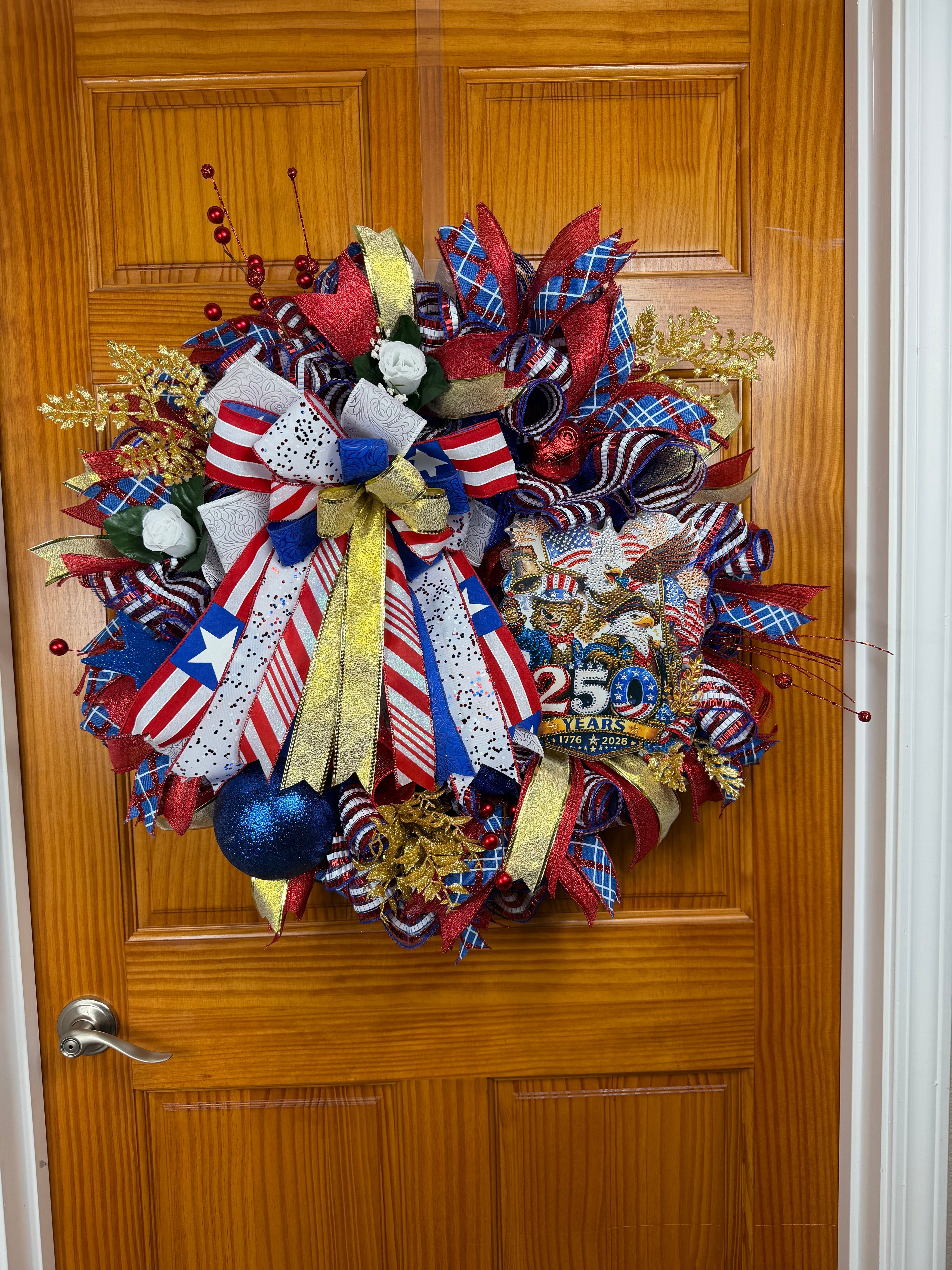America 250 Celebration Wreath | 1776–2026 Patriotic Front Door Wreath | Handmade USA Bicentennial Decor | Fourth of July