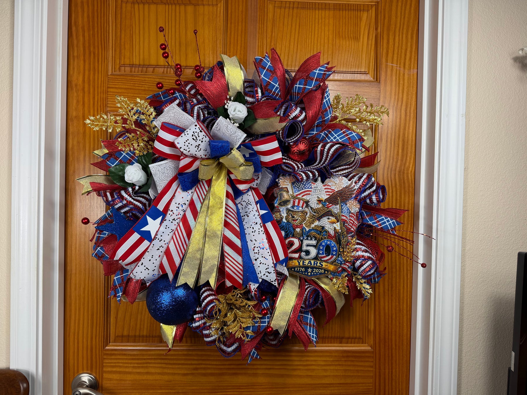 America 250 Celebration Wreath | 1776–2026 Patriotic Front Door Wreath | Handmade USA Bicentennial Decor | Fourth of July