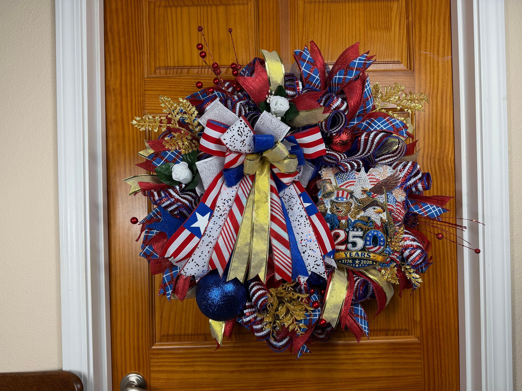 America 250 Celebration Wreath | 1776–2026 Patriotic Front Door Wreath | Handmade USA Bicentennial Decor | Fourth of July