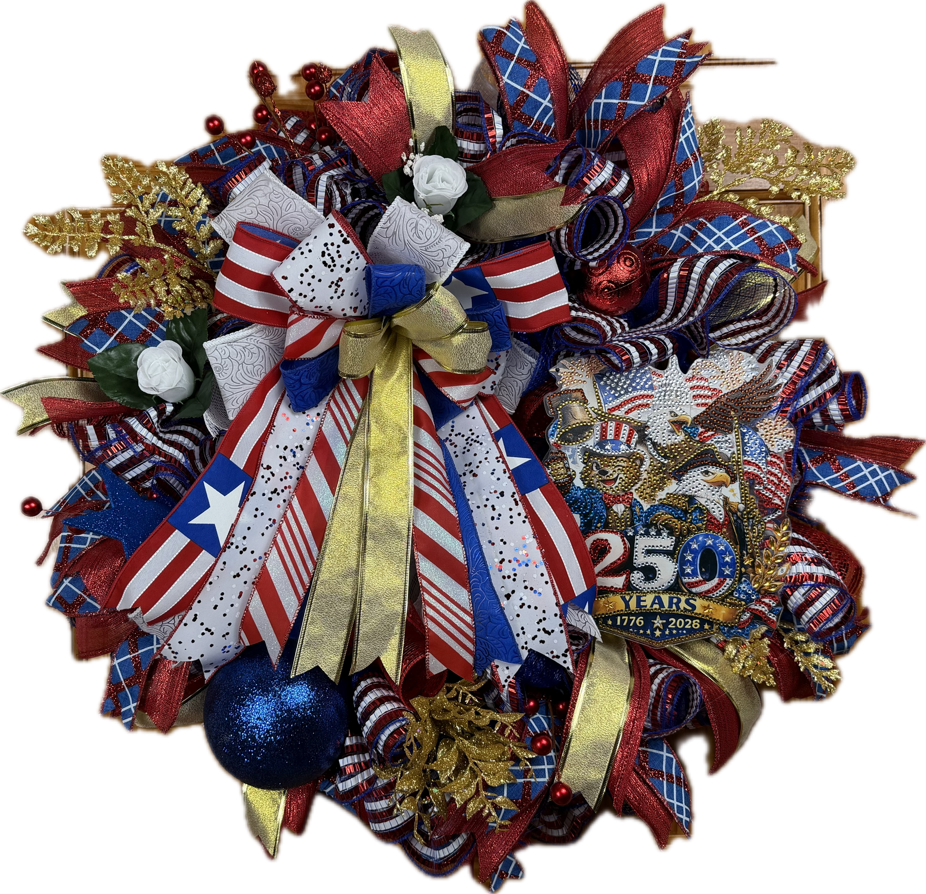America 250 Celebration Wreath | 1776–2026 Patriotic Front Door Wreath | Handmade USA Bicentennial Decor | Fourth of July