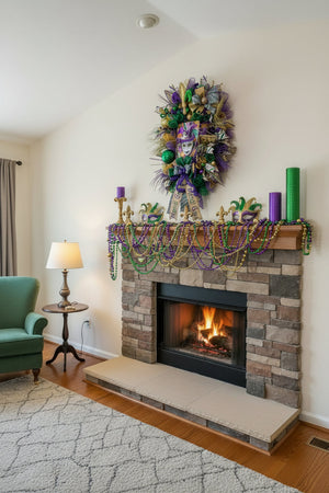 Luxury Mardi Gras Wreath | Purple Green Gold Front Door Wreath | Fat Tuesday Decor | Fleur De Lis Carnival Door Hanger by