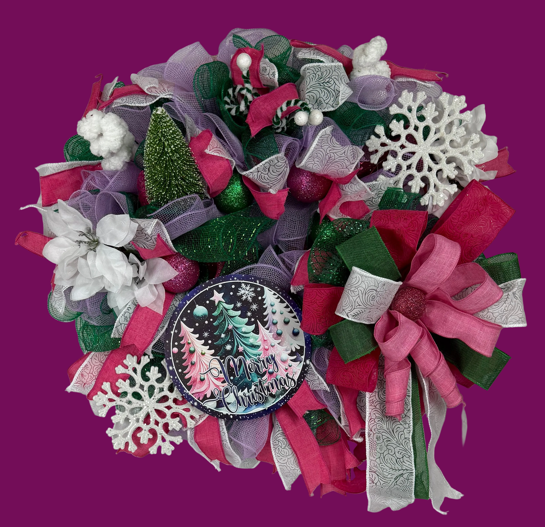 Pink and Purple Christmas Wreath handmade by Bouge Creations in Mississippi