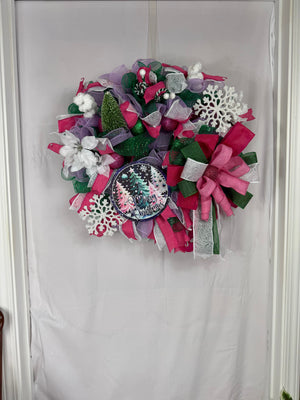 Pink & Purple Christmas Wreath | Whimsical Merry Christmas Front Door Wreath | Handmade Holiday Mesh Door Decor | Winter