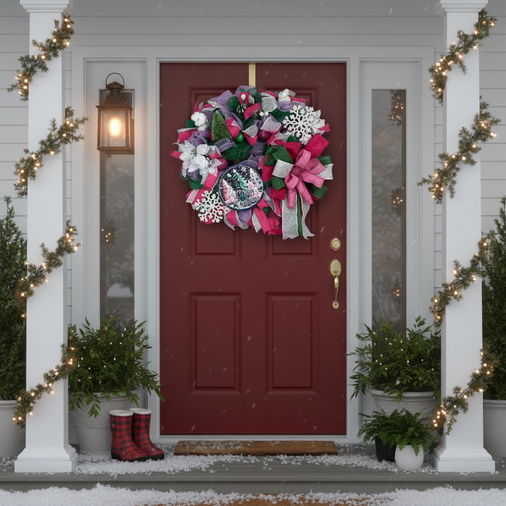 Pink and Purple Christmas Wreath handmade by Bouge Creations in Mississippi