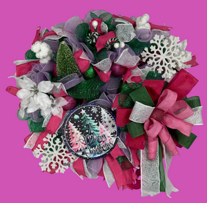 Pink and Purple Christmas Wreath handmade by Bouge Creations in Mississippi