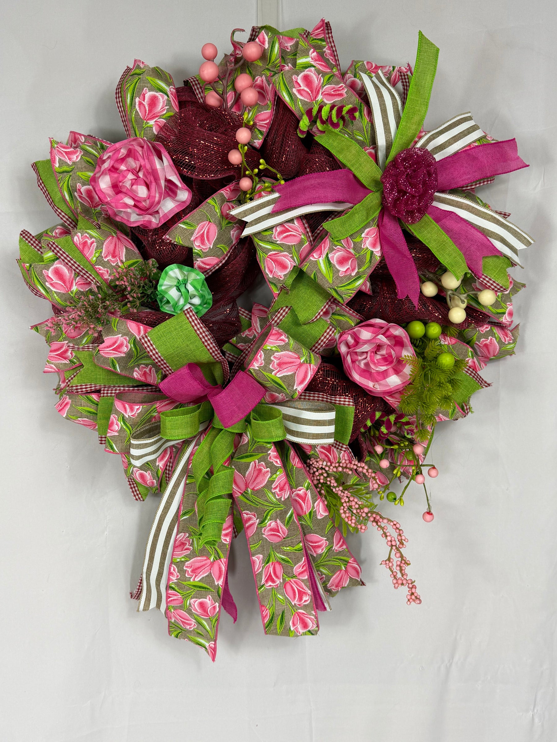 Pink Tulip Spring Wreath | Handmade Floral Front Door Wreath | Garden-Inspired Everyday Door Hanger | Farmhouse Spring Decor