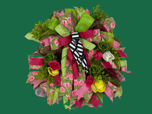 Pink Tulip Spring Wreath | Handmade Floral Front Door Wreath | Farmhouse Garden Door Hanger | Everyday Spring Home Decor
