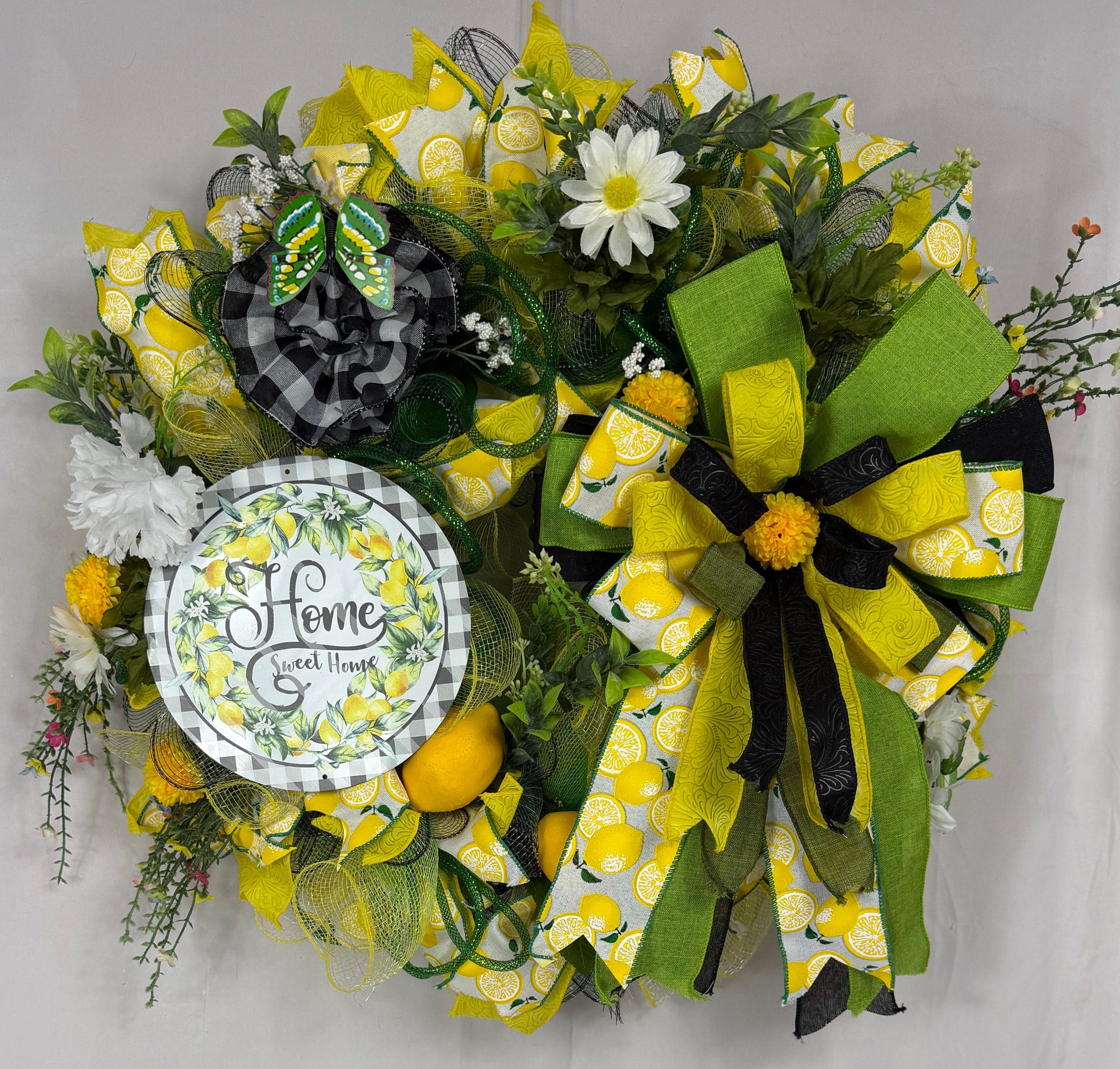 Home Sweet Home Lemon Wreath | Farmhouse Front Door Wreath | Handmade Summer Citrus Wreath | Everyday Welcome Door Hanger
