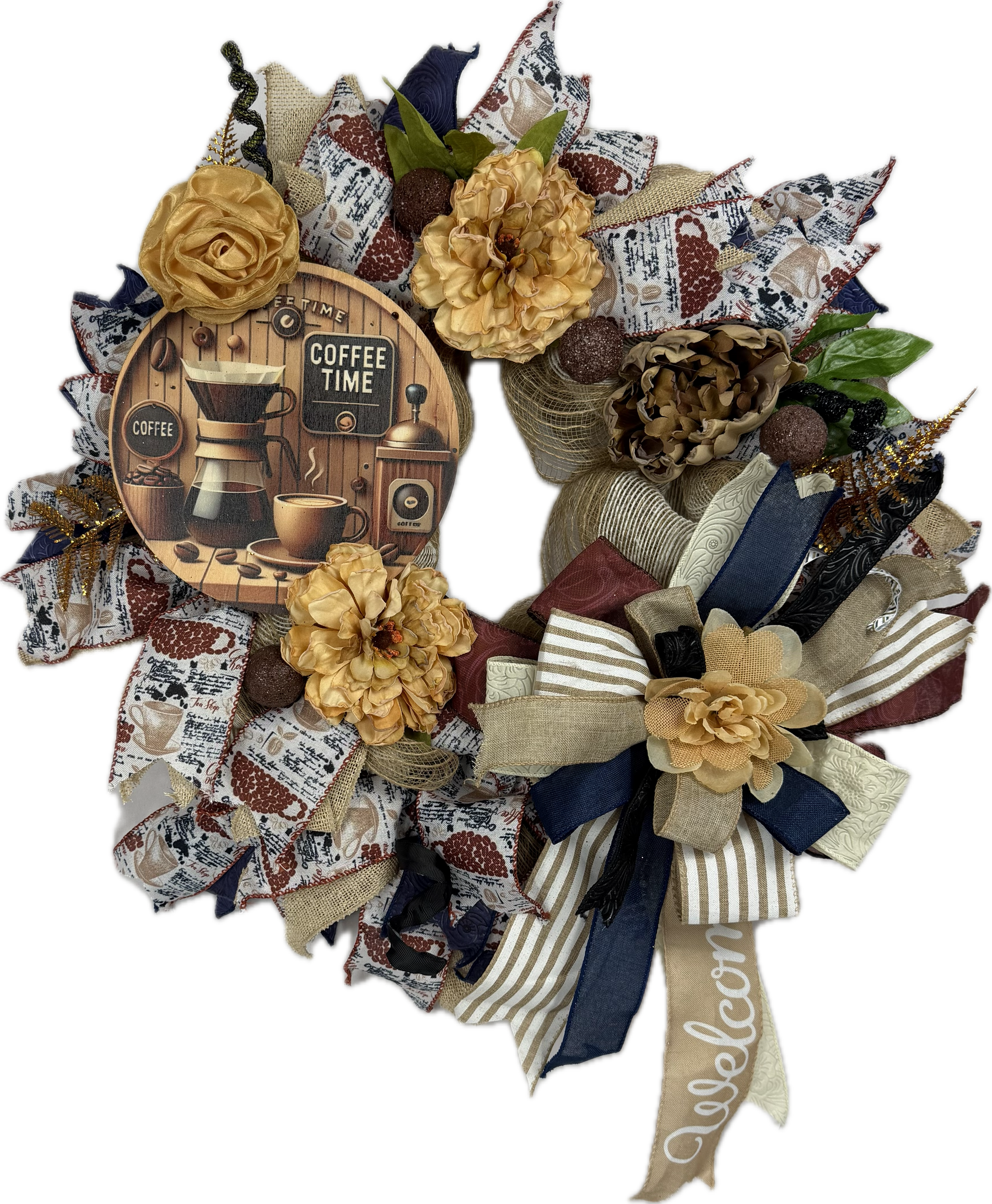 Coffee Lover's Wreath | Handmade Coffee Time Front Door Wreath | Farmhouse Kitchen Decor | Coffee Bar Wreath | Rustic Coffee