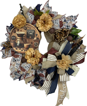 Coffee Lover's Wreath | Handmade Coffee Time Front Door Wreath | Farmhouse Kitchen Decor | Coffee Bar Wreath | Rustic Coffee