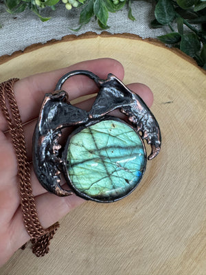 Lilith- Mink Jawbone and Labradorite Necklace detail view by Copper Ashes