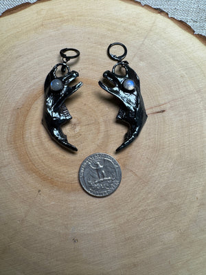 Scourge- Muskrat Jawbone and Moonstone Earrings detail view by Copper Ashes