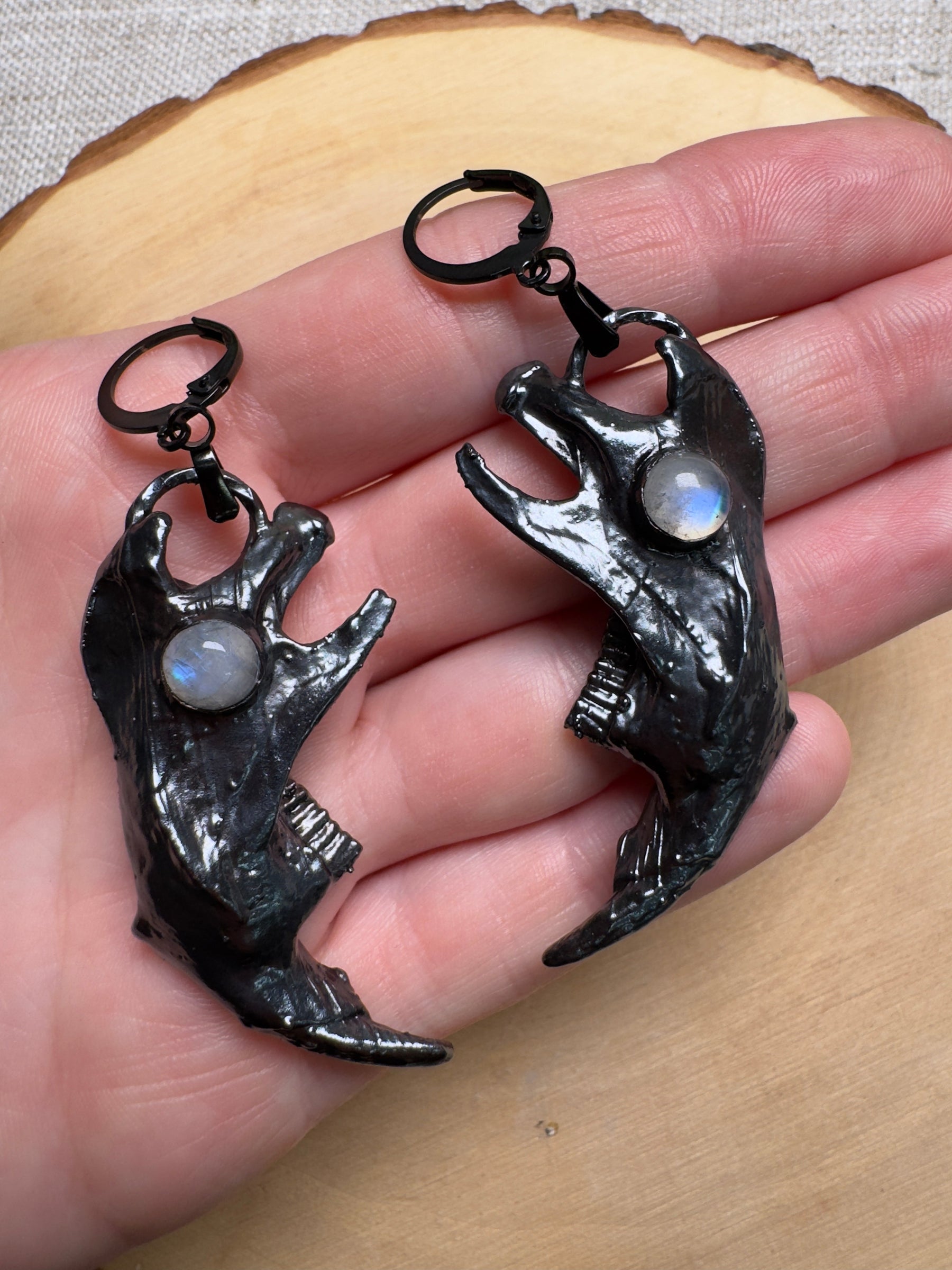Scourge- Muskrat Jawbone and Moonstone Earrings by Copper Ashes